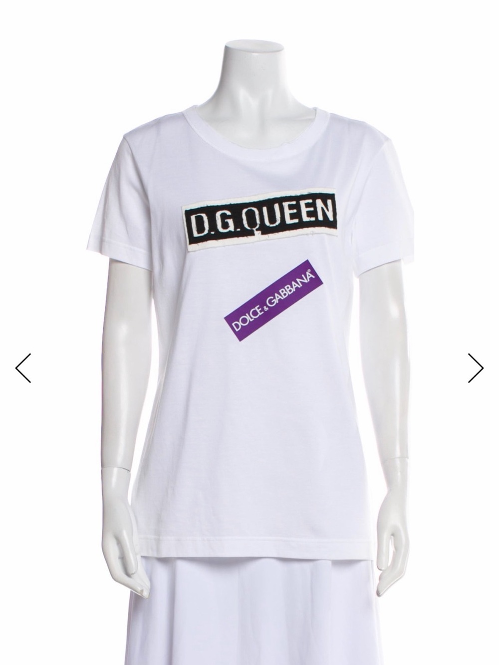 Dolce & Gabbana White Short-Sleeve D.G. Queen Graphic Tee with Purple Logo Patch